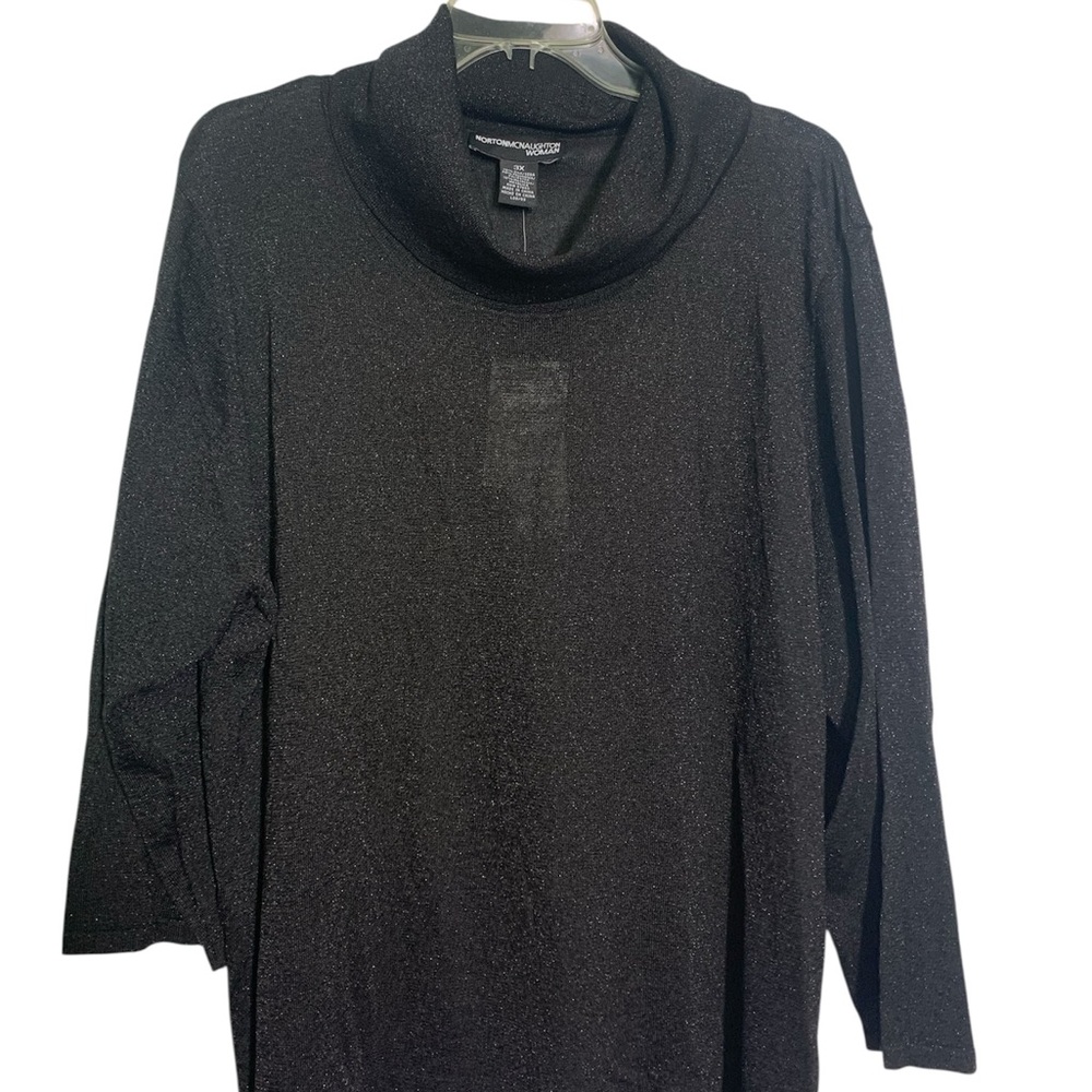 Norton McNaughton Black Metallic Cowl Neck Top Silk Blend 3X New